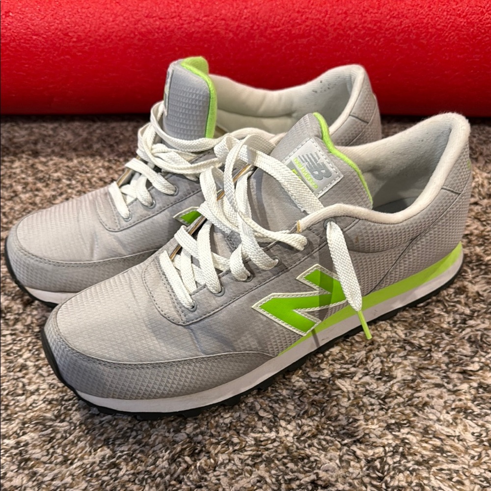 New Balance 501 Gray Sneakers with Neon Green Accents